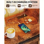 Meuble de bar à café de 55 pouces avec portes coulissantes de grange, range-bouteilles, éclairage LED et prises électriques