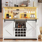 Meuble de bar à café de 55 pouces avec portes coulissantes de grange, range-bouteilles, éclairage LED et prises électriques