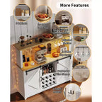 Meuble de bar à café de 55 pouces avec portes coulissantes de grange, range-bouteilles, éclairage LED et prises électriques