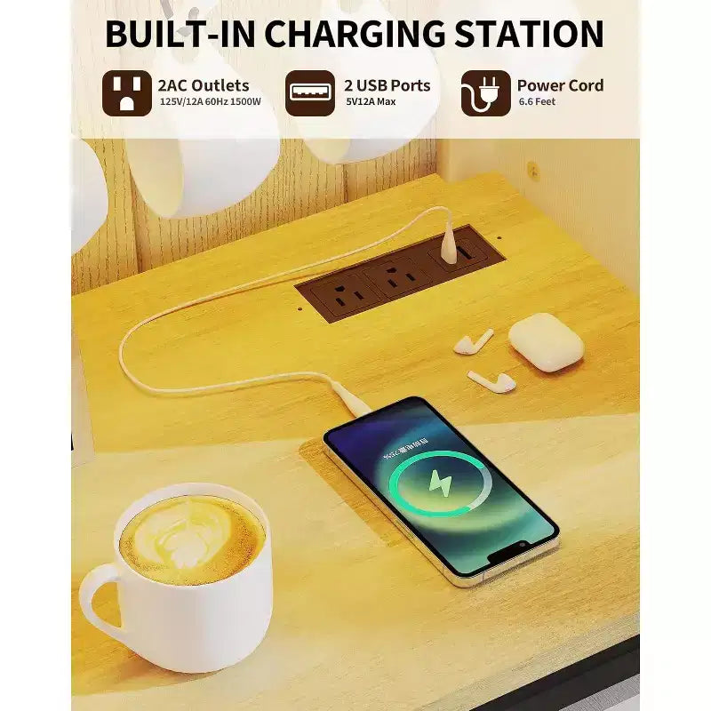 Meuble de bar à café de 55 pouces avec portes coulissantes de grange, range-bouteilles, éclairage LED et prises électriques
