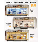 Meuble de bar à café de 55 pouces avec portes coulissantes de grange, range-bouteilles, éclairage LED et prises électriques