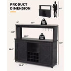 Meuble de bar à café de 55 pouces avec portes coulissantes de grange, range-bouteilles, éclairage LED et prises électriques