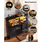Meuble de bar à café de 55 pouces avec portes coulissantes de grange, range-bouteilles, éclairage LED et prises électriques