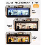 Meuble de bar à café de 55 pouces avec portes coulissantes de grange, range-bouteilles, éclairage LED et prises électriques