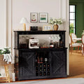 55 Farmhouse Coffee Bar Cabinet w/ Power Outlet & LED Lights - Sliding Barn Door, Wine Rack, USB Charging Station | Black/Brown/White
