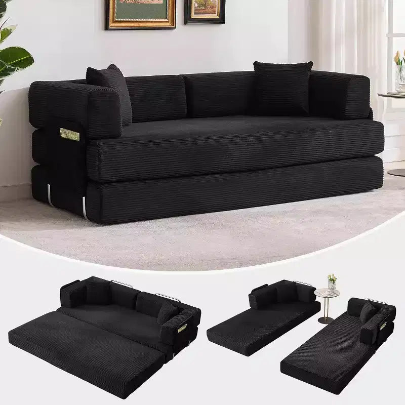 Canapé-lit convertible de 78,8 po avec oreillers – Velours côtelé, multi-positions, aucun assemblage requis