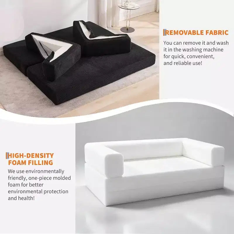 Canapé-lit convertible de 78,8 po avec oreillers – Velours côtelé, multi-positions, aucun assemblage requis