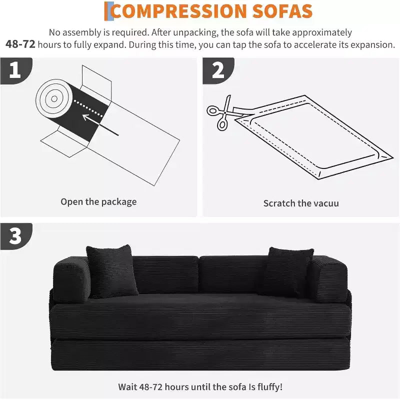 Canapé-lit convertible de 78,8 po avec oreillers – Velours côtelé, multi-positions, aucun assemblage requis