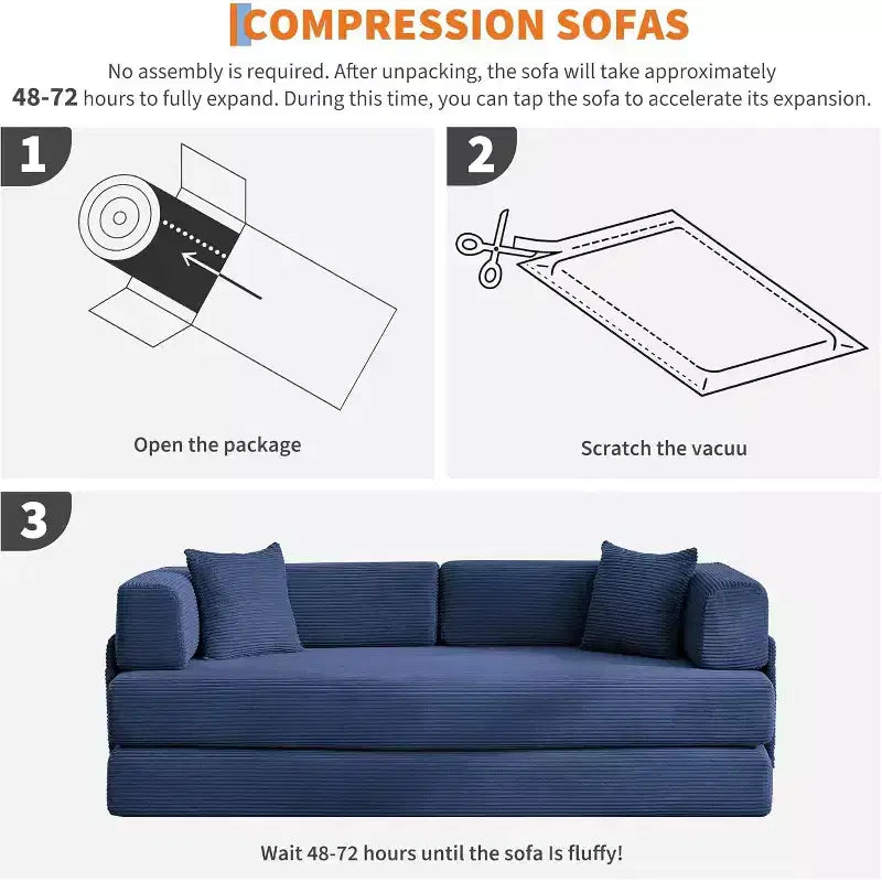 Canapé-lit convertible de 78,8 po avec oreillers – Velours côtelé, multi-positions, aucun assemblage requis