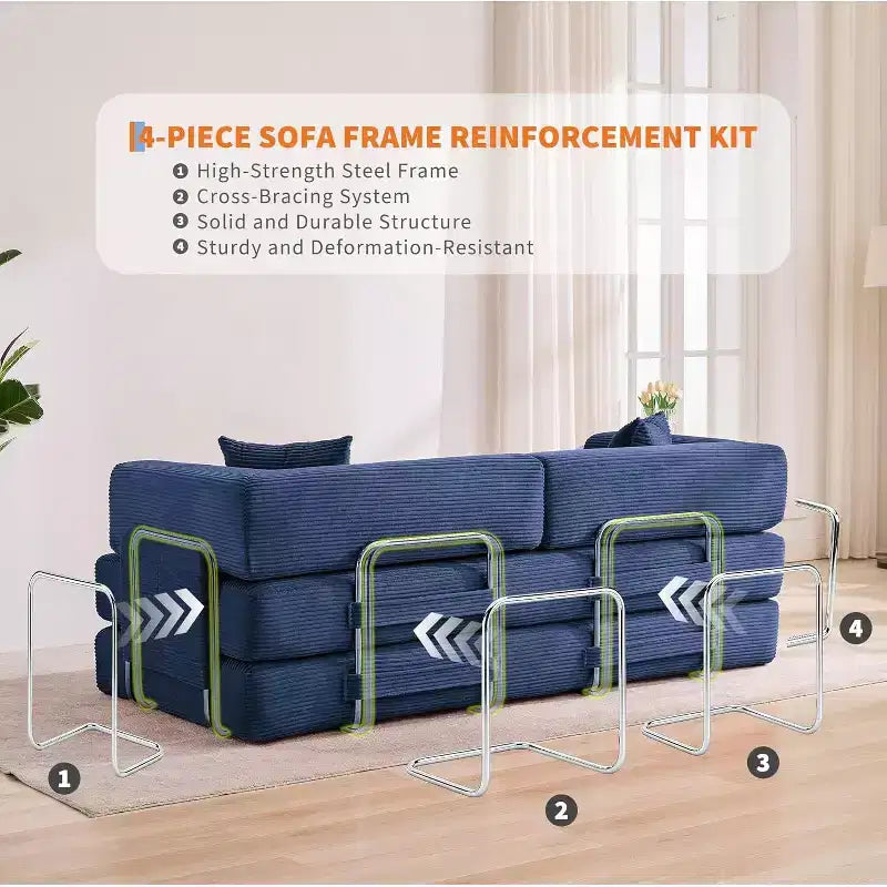 Canapé-lit convertible de 78,8 po avec oreillers – Velours côtelé, multi-positions, aucun assemblage requis