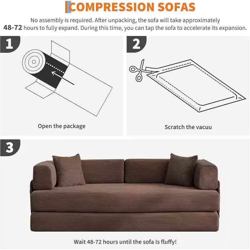Canapé-lit convertible de 78,8 po avec oreillers – Velours côtelé, multi-positions, aucun assemblage requis