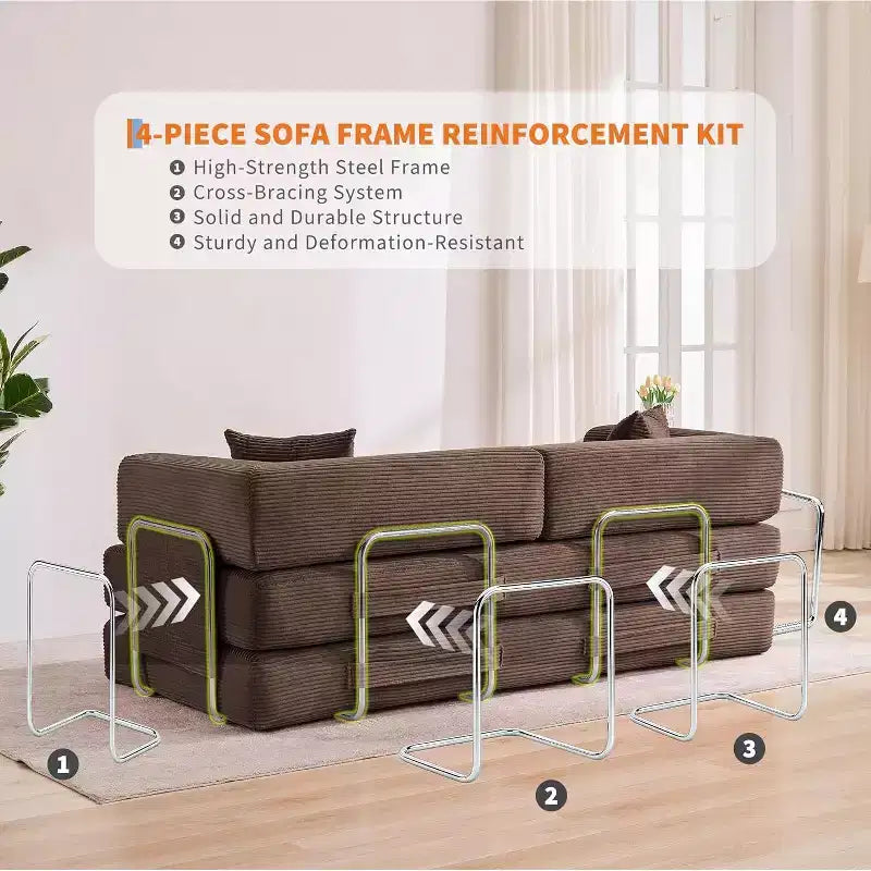 Canapé-lit convertible de 78,8 po avec oreillers – Velours côtelé, multi-positions, aucun assemblage requis