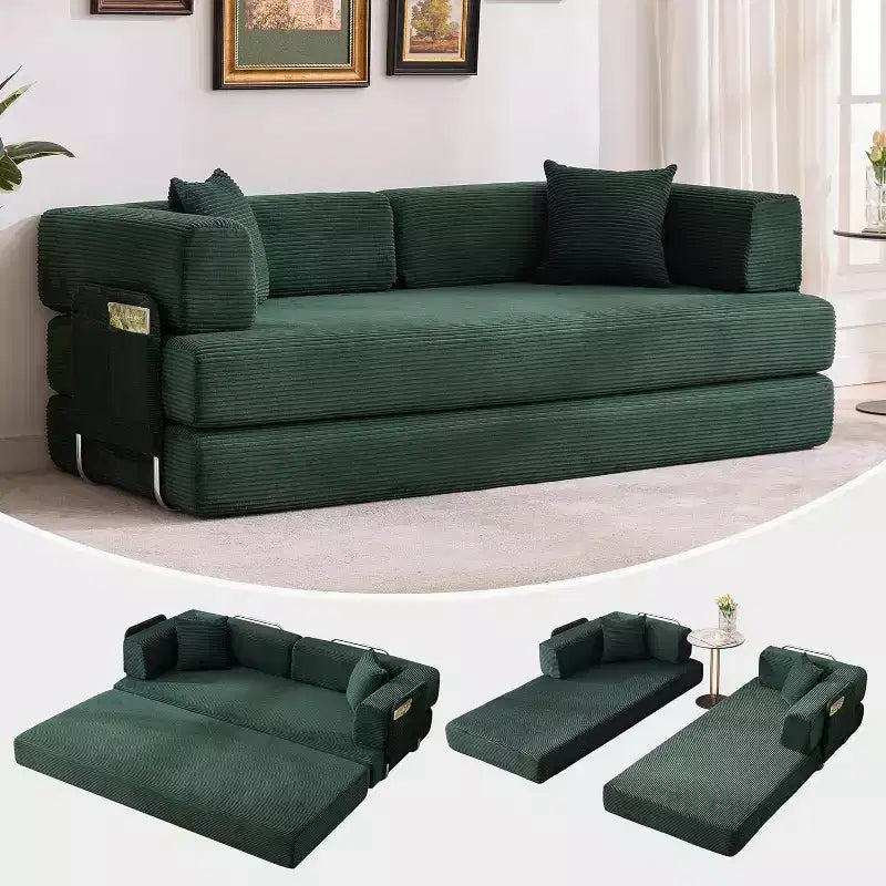 Canapé-lit convertible de 78,8 po avec oreillers – Velours côtelé, multi-positions, aucun assemblage requis