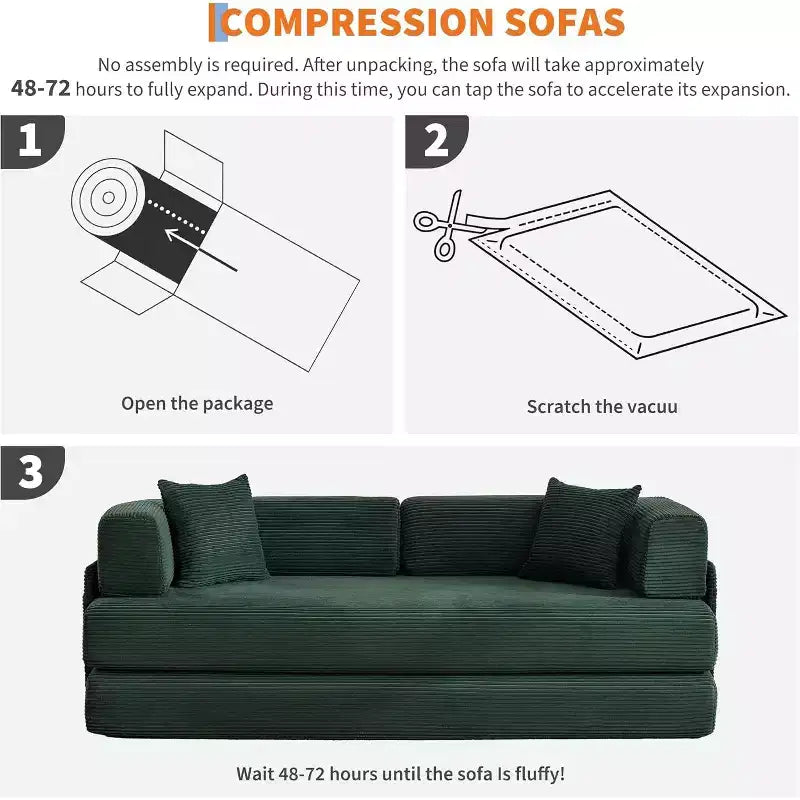 Canapé-lit convertible de 78,8 po avec oreillers – Velours côtelé, multi-positions, aucun assemblage requis