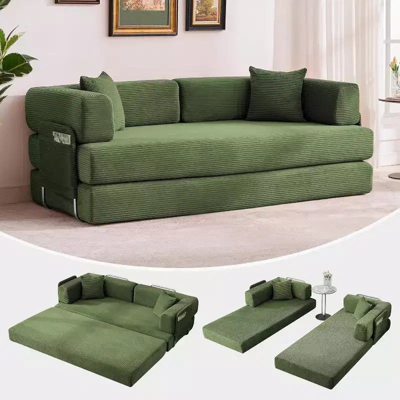 Canapé-lit convertible de 78,8 po avec oreillers – Velours côtelé, multi-positions, aucun assemblage requis