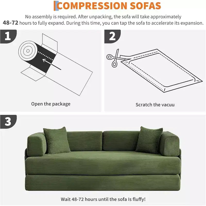 Canapé-lit convertible de 78,8 po avec oreillers – Velours côtelé, multi-positions, aucun assemblage requis