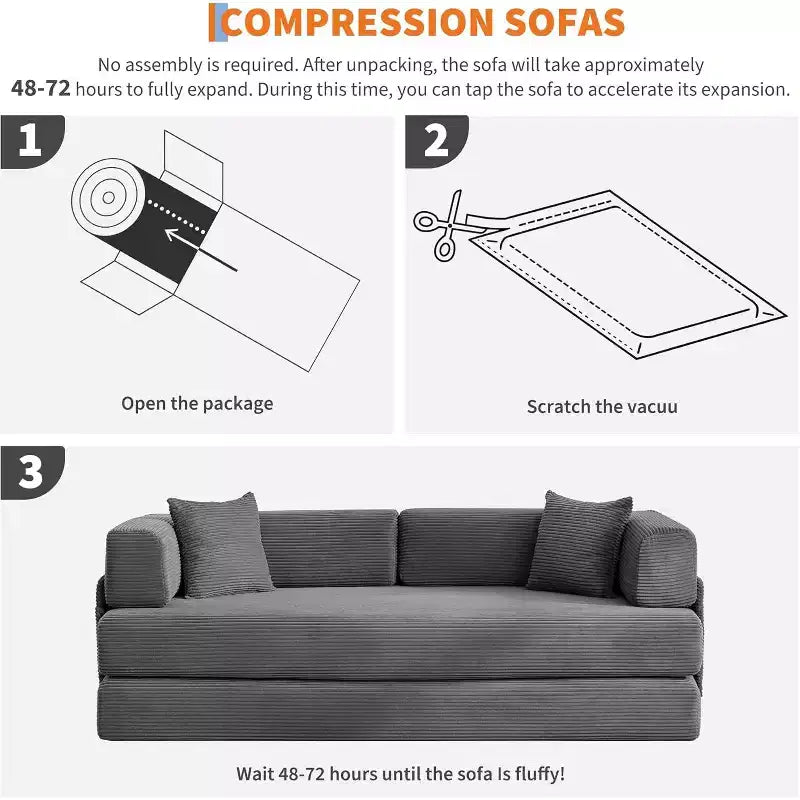 Canapé-lit convertible de 78,8 po avec oreillers – Velours côtelé, multi-positions, aucun assemblage requis