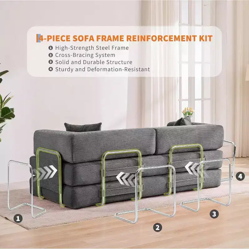 Canapé-lit convertible de 78,8 po avec oreillers – Velours côtelé, multi-positions, aucun assemblage requis
