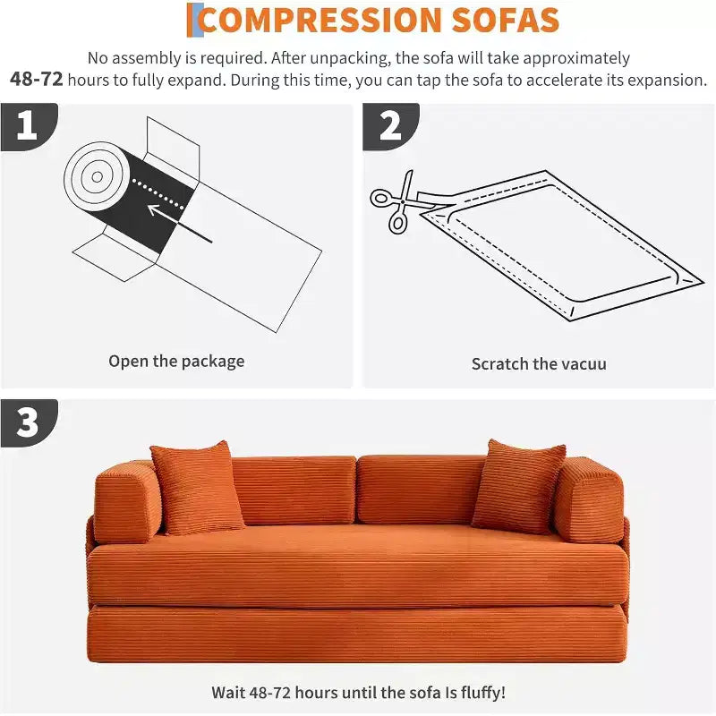 Canapé-lit convertible de 78,8 po avec oreillers – Velours côtelé, multi-positions, aucun assemblage requis