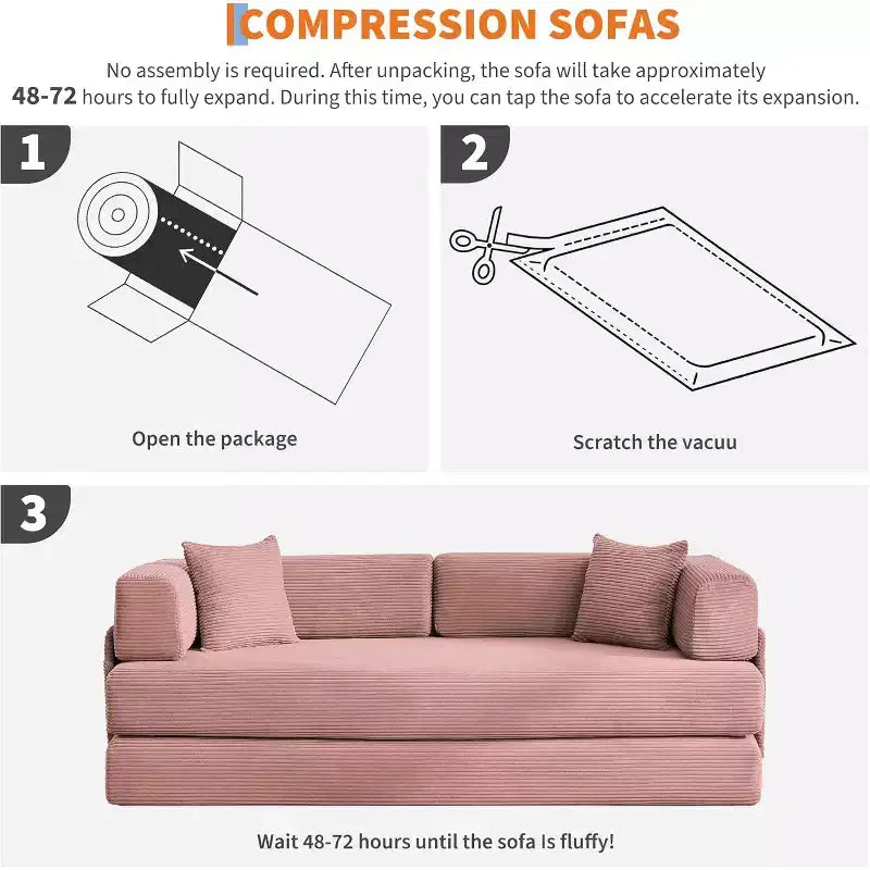 Canapé-lit convertible de 78,8 po avec oreillers – Velours côtelé, multi-positions, aucun assemblage requis