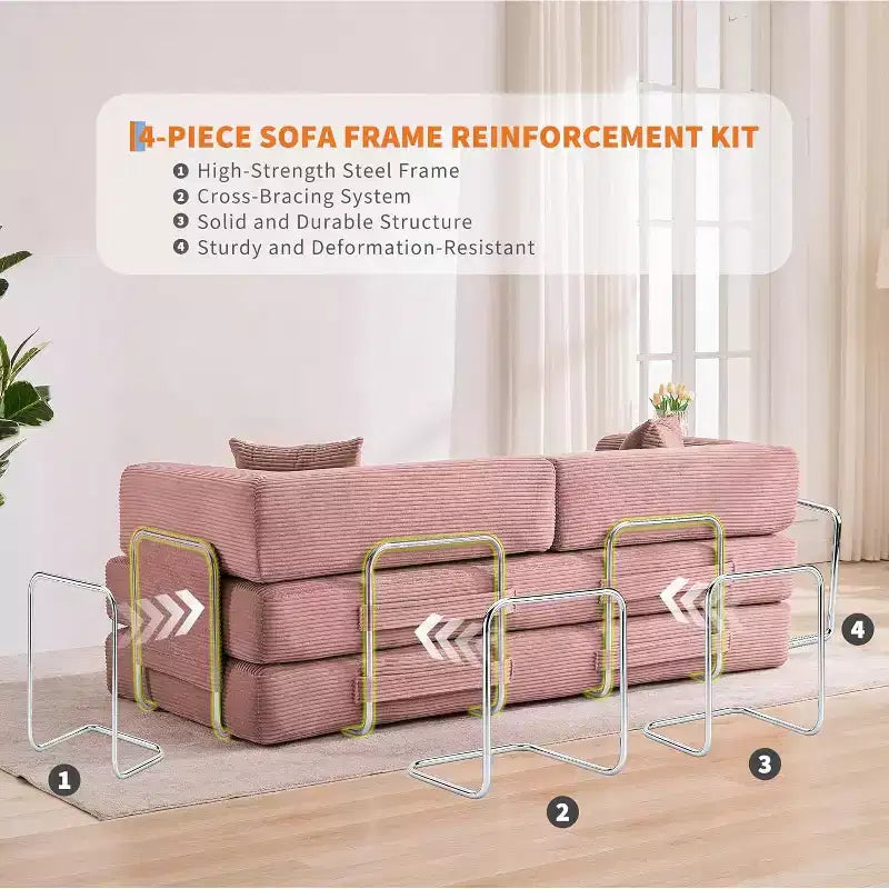 Canapé-lit convertible de 78,8 po avec oreillers – Velours côtelé, multi-positions, aucun assemblage requis