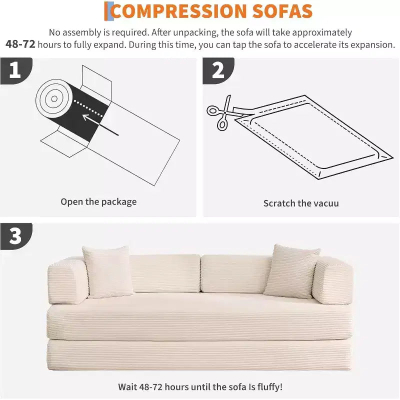 Canapé-lit convertible de 78,8 po avec oreillers – Velours côtelé, multi-positions, aucun assemblage requis