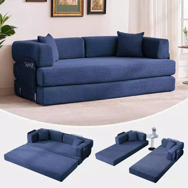 Canapé-lit convertible de 78,8 po avec oreillers – Velours côtelé, multi-positions, aucun assemblage requis