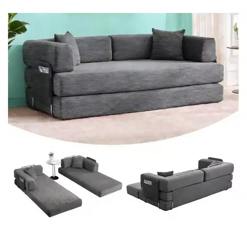 Canapé-lit convertible de 78,8 po avec oreillers – Velours côtelé, multi-positions, aucun assemblage requis