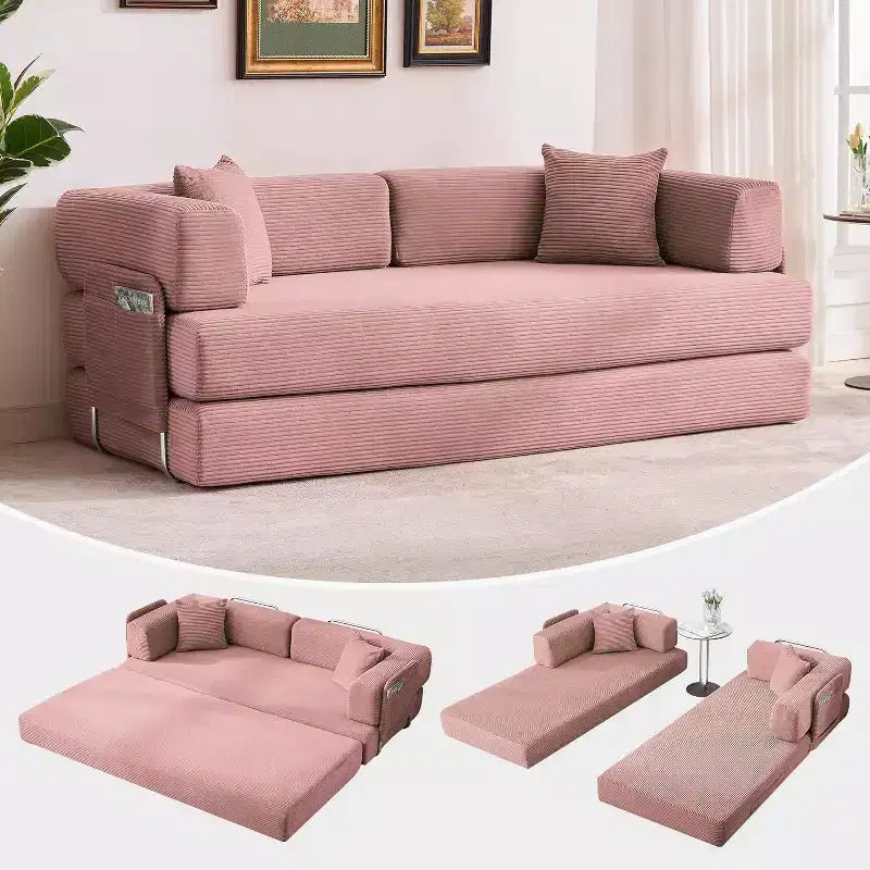 Canapé-lit convertible de 78,8 po avec oreillers – Velours côtelé, multi-positions, aucun assemblage requis