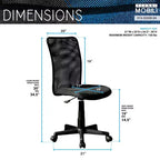 Chaise de bureau sans accoudoirs en maille, avec hauteur et roulettes réglables – 34,5" H x 20,5" L x 21" P