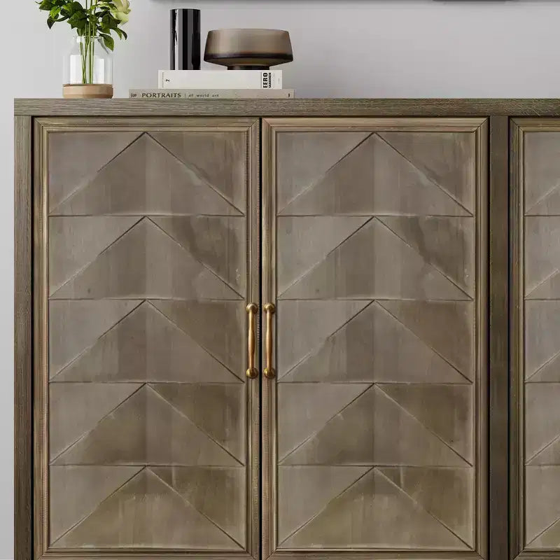 Buffet moderne avec 4 compartiments à portes géométriques – 86 cm H x 140 cm P x 40 cm L