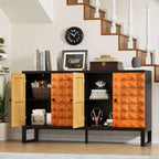 Buffet moderne avec 4 compartiments à portes géométriques – 86 cm H x 140 cm P x 40 cm L