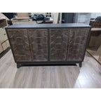 Buffet moderne avec 4 compartiments à portes géométriques – 86 cm H x 140 cm P x 40 cm L