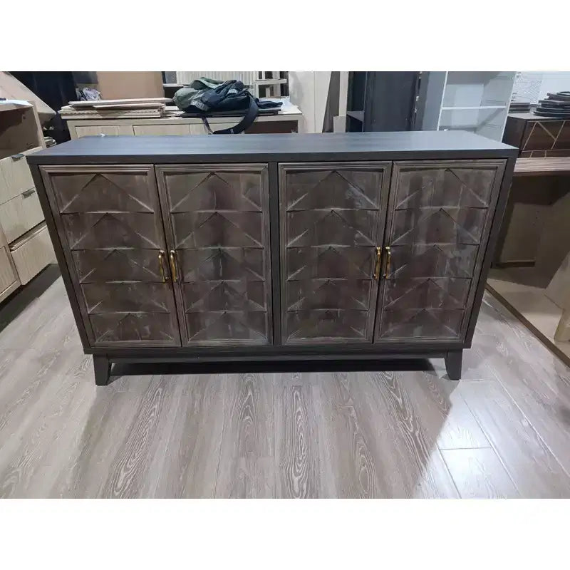 Buffet moderne avec 4 compartiments à portes géométriques – 86 cm H x 140 cm P x 40 cm L