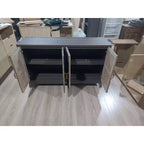Buffet moderne avec 4 compartiments à portes géométriques – 86 cm H x 140 cm P x 40 cm L