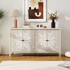 Okak Modern Accent Cabinet, Sideboard Cabinet with Four Carved Patterns Doors, Storage Cabinet for Kitchen, Dining Room, Entryway