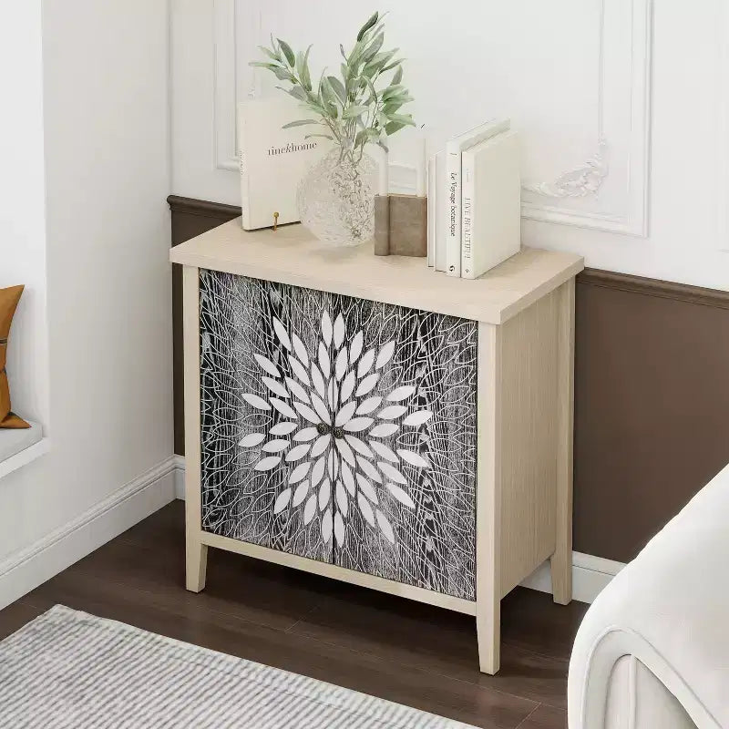 Bahut d'appoint moderne avec 4 compartiments à portes sculptées – 80,5 cm H x 147,6 cm P x 40 cm L