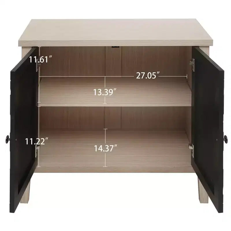 Bahut d'appoint moderne avec 4 compartiments à portes sculptées – 80,5 cm H x 147,6 cm P x 40 cm L