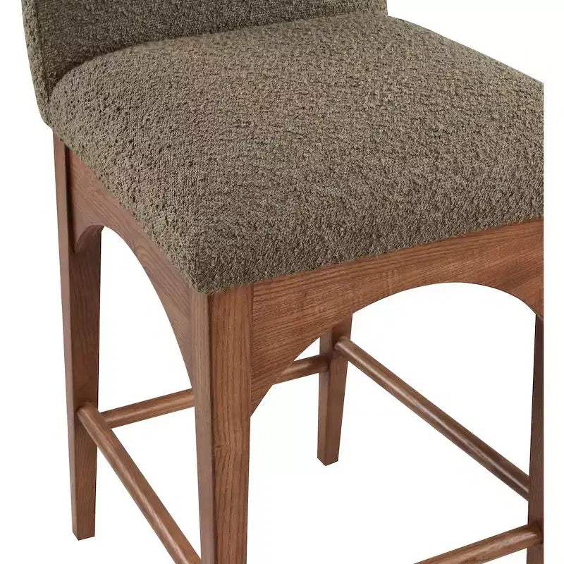 Tabouret de comptoir en tissu bouclé avec cadre en frêne – Assise 45,7 cm l. x 40,6 cm P., Hauteur fixe 68,6 cm