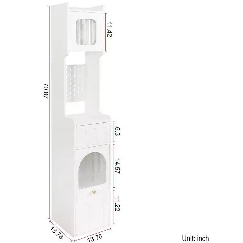 Meuble de rangement haut avec 2 tiroirs et portes vitrées – 180 cm H x 35 cm l x 35 cm P