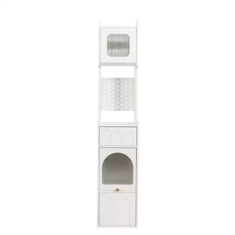 Meuble de rangement haut avec 2 tiroirs et portes vitrées – 180 cm H x 35 cm l x 35 cm P