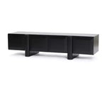 LuxenHome 63 Modern Black TV Stand for TVs up to 68, Matte Black Media Console with 4 Push-to-Open Doors, Low Profile Entertainment Center