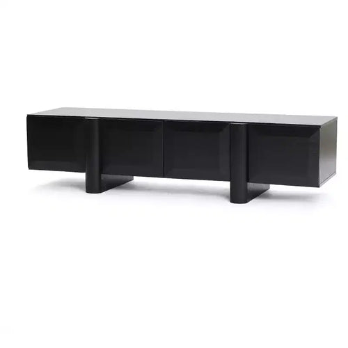 LuxenHome 63 Modern Black TV Stand for TVs up to 68, Matte Black Media Console with 4 Push-to-Open Doors, Low Profile Entertainment Center