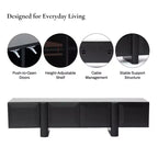 Meuble TV bas 63" avec 4 portes à ouverture par pression pour téléviseurs jusqu'à 68" – 15,75" H x 63" L x 15,75" P, Noir mat