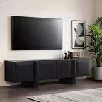 Meuble TV bas 63" avec 4 portes à ouverture par pression pour téléviseurs jusqu'à 68" – 15,75" H x 63" L x 15,75" P, Noir mat