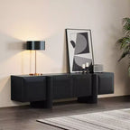 Meuble TV bas 63" avec 4 portes à ouverture par pression pour téléviseurs jusqu'à 68" – 15,75" H x 63" L x 15,75" P, Noir mat