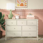 Commode enfant à 7 tiroirs en pin massif avec pieds fuseau et poignées rondes – 52" L x 18.5" P x 33.5" H