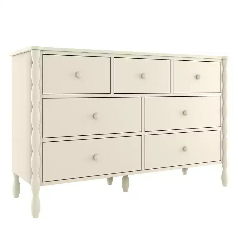 Commode enfant à 7 tiroirs en pin massif avec pieds fuseau et poignées rondes – 52" L x 18.5" P x 33.5" H