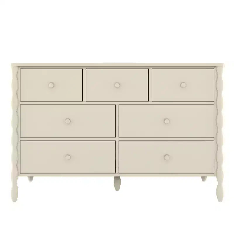 Commode enfant à 7 tiroirs en pin massif avec pieds fuseau et poignées rondes – 52" L x 18.5" P x 33.5" H