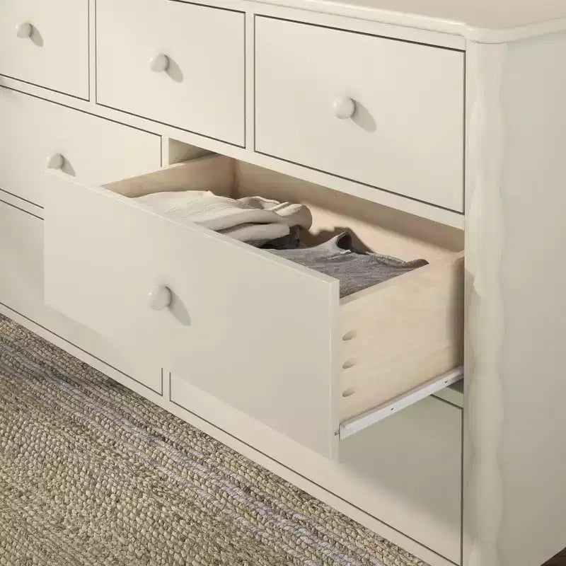 Commode enfant à 7 tiroirs en pin massif avec pieds fuseau et poignées rondes – 52" L x 18.5" P x 33.5" H